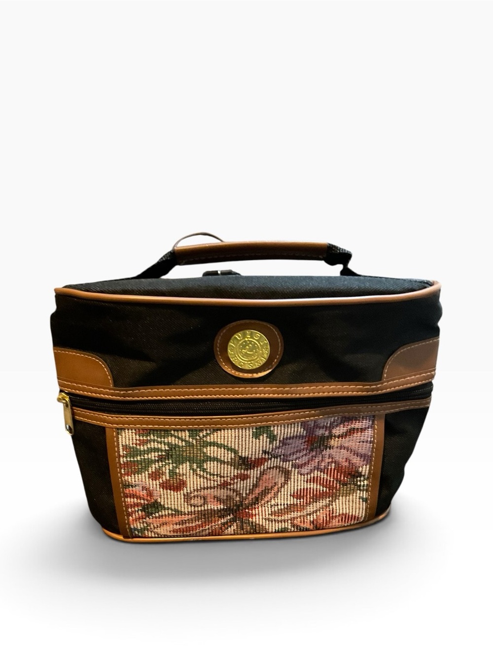 Source Unknown Black and Brown Travel Bag with Floral Front Panel